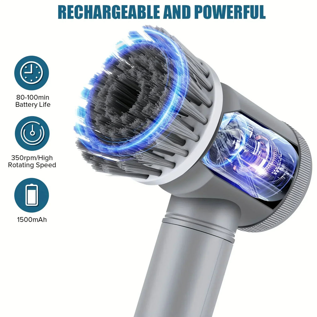 Cordless Electric Spin Scrubber with 5 Brush Heads — Bathroom, Tile & Grout