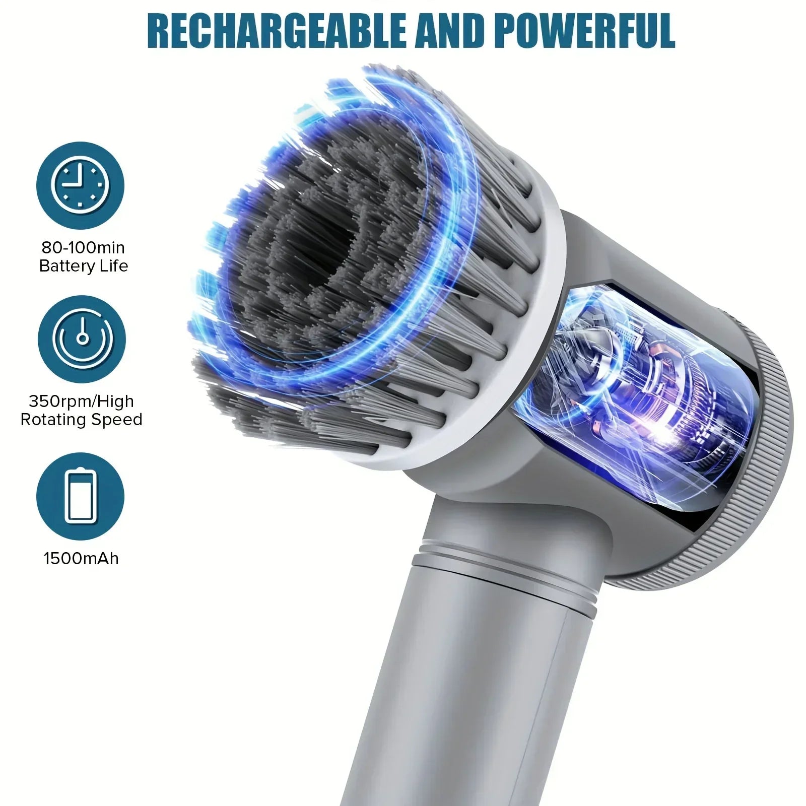 Cordless Electric Spin Scrubber with 5 Brush Heads — Bathroom, Tile & Grout
