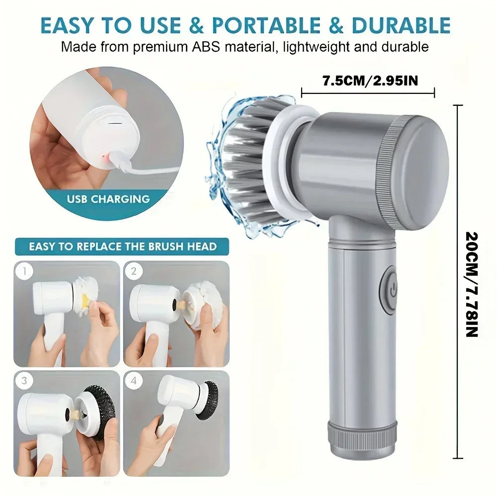 Cordless Electric Spin Scrubber with 5 Brush Heads — Bathroom, Tile & Grout