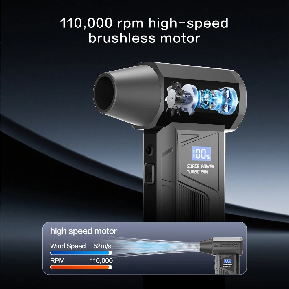 New Wireless Jet Fan Brushless Motor Turbo Air Blower Portable Car Cleaning Tool with 5 Nozzles Digital Display for Outdoor Use