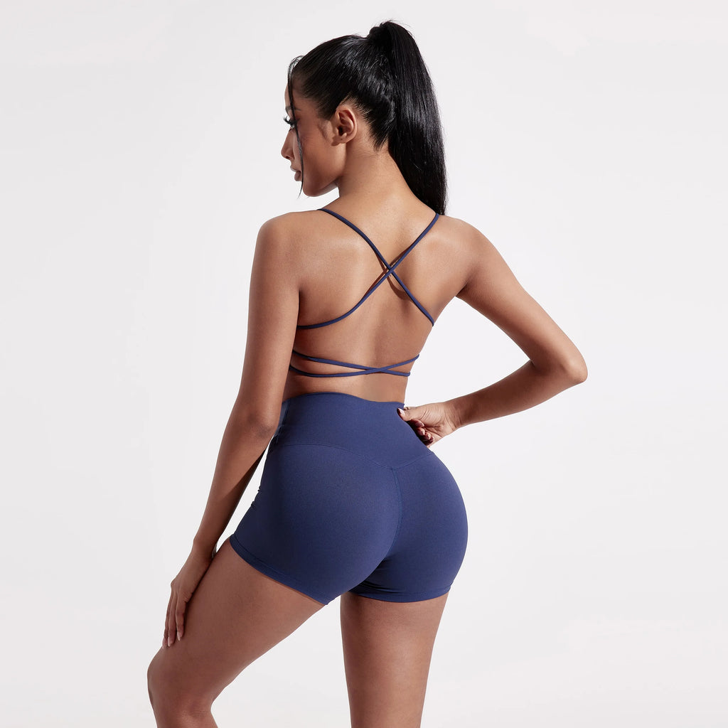Solid Color Gym Yoga Underwear Women Cross Back Straps Fitness Bra High Strength Tight Sport Top Comprehensive With Chest Pad