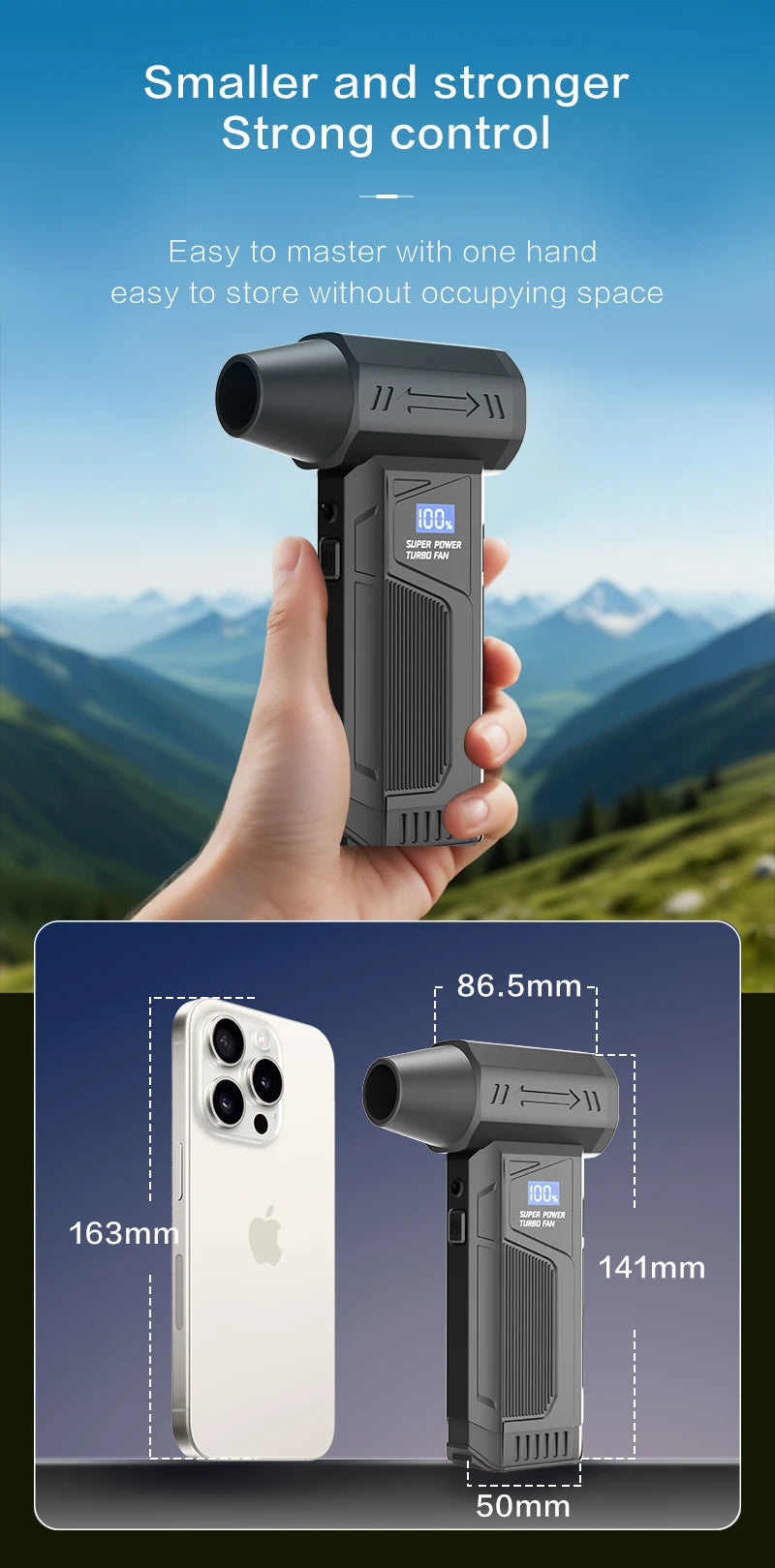New Wireless Jet Fan Brushless Motor Turbo Air Blower Portable Car Cleaning Tool with 5 Nozzles Digital Display for Outdoor Use