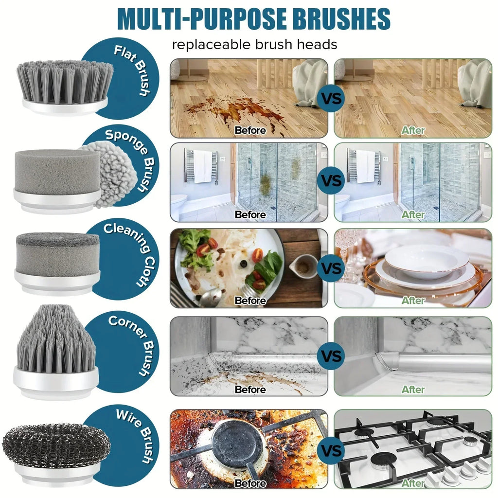 Cordless Electric Spin Scrubber with 5 Brush Heads — Bathroom, Tile & Grout