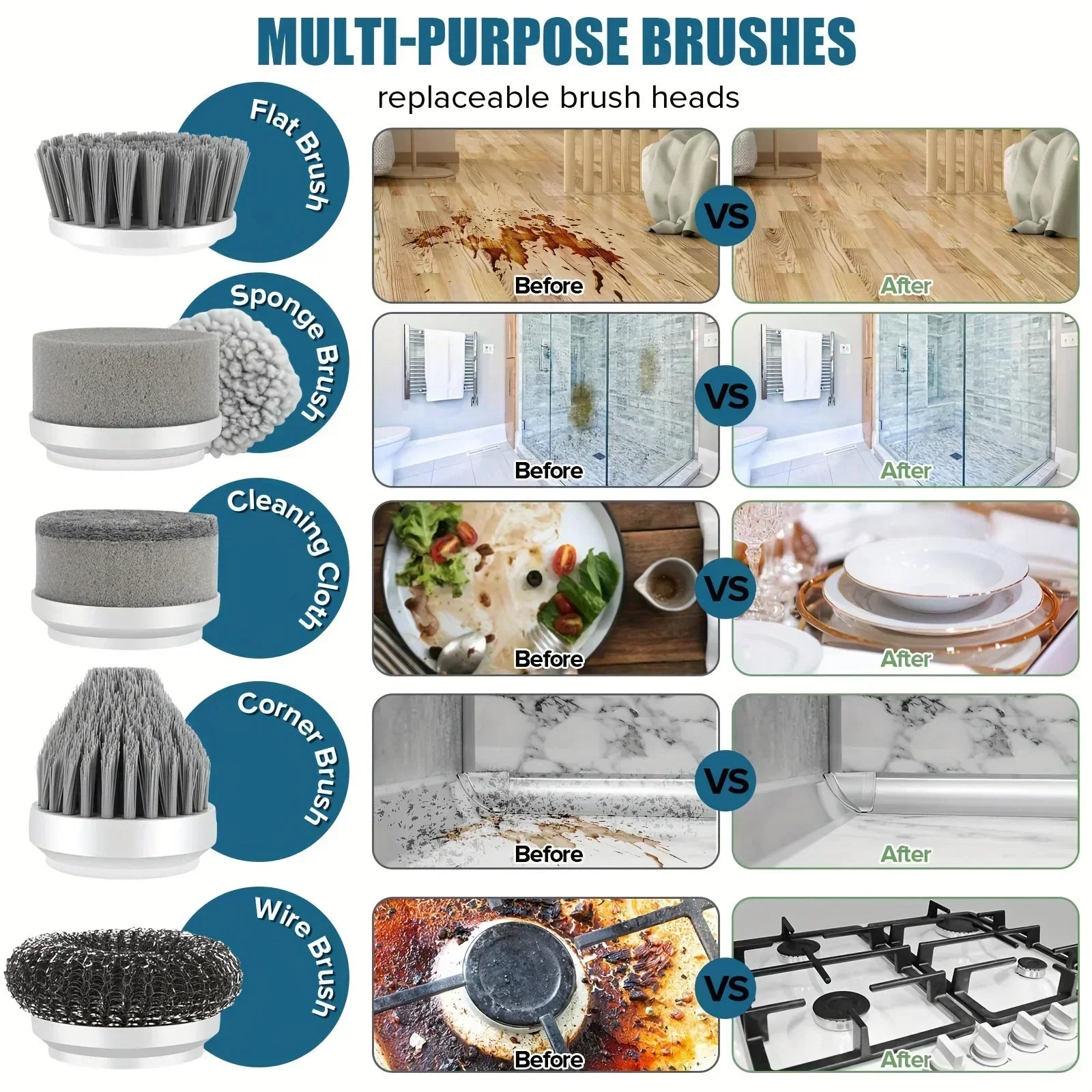 Cordless Electric Spin Scrubber with 5 Brush Heads — Bathroom, Tile & Grout