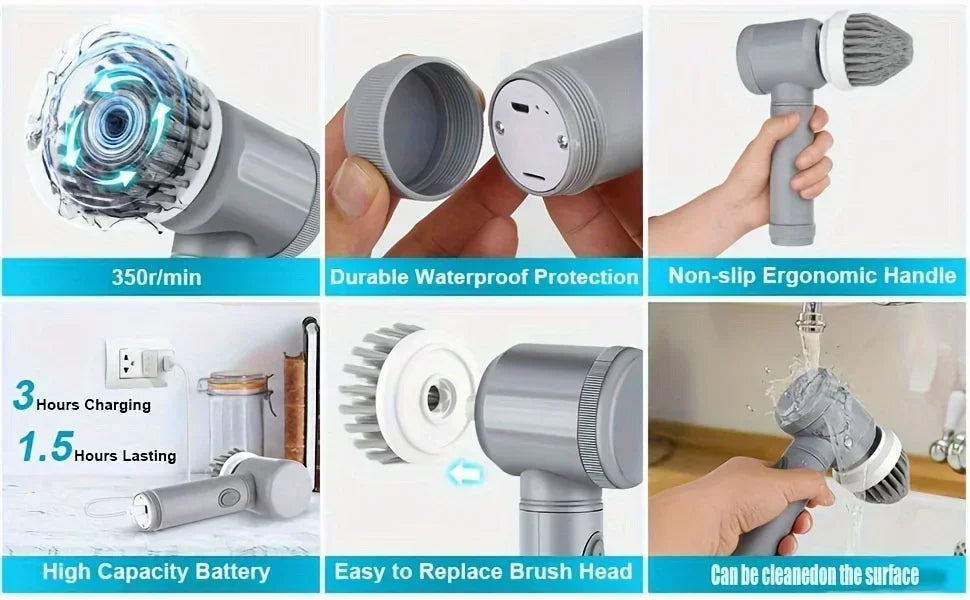 Cordless Electric Spin Scrubber with 5 Brush Heads — Bathroom, Tile & Grout